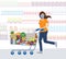 Corona virus character vector concept design. Woman character shopping foods, goods, panic buying