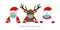 Corona virus christmas 2020 design with cute deer santa claus and snowman cartoon