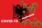 Corona virus, covid-19 with clinical thermometer on a Albania flag