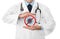 Corona virus covid 19 protection concept, doctor hands with stop covid symbol icon isolated on the white background, copy space