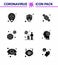 Corona virus disease 9 Solid Glyph Black icon pack suck as infection, covid, hands hygiene, coronavirus, worldwide