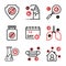 Corona virus icon set include virus, shield,sanitizer,laboratory,calendar,infection,mask,stay home