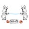 Corona virus kids cartoon social distancing monochrome lineart. Viral flu help cute bunny. Educational graphic for self