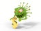 Corona virus monster attacks to dollar sign. 3D illustration, cartoon virus character