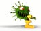 Corona virus monster attacks to pound sign. 3D illustration, cartoon virus character