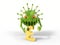 Corona virus monster attacks to pound sign. 3D illustration, cartoon virus character