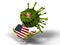 Corona virus monster destroys america map. 3d illustration