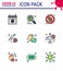 Corona virus prevention. covid19 tips to avoid injury 9 Filled Line Flat Color icon for presentation soap, syring, bacteria,