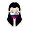 Corona Virus Protection. Presenter in Chinese woman  with face mask from Russian flag, # Corona Virus