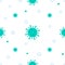 Corona virus seamless pattern. Blue green viruses of the bacteria coronavirus