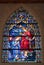 Coronation of Virgin Mary Depicted in Stained Glass Window at St. Mary`s Catholic Church in High Hill, Texas