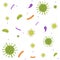 Coronavirus 2019 Cov. The Causative Agents Of Pneumonia.Bacteria microorganisms under the microscope seamless pattern