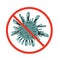 Coronavirus 2019-nCov. Concept resposible for asian flu outbreak. Stop symbol. Influenza pandemic. Virus or bacterium. Flat cartoo