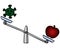 Coronavirus, apple and scales. Comparison of the virus with the fruit. Instrument for weighing solutions. Vector.