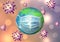 Coronavirus around Earth. Colorful background with watercolor hand drawn globe