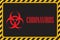 Coronavirus Attention or Warning sign in orange stripped rounded line frame and black inside
