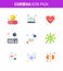 Coronavirus awareness icons. 9 Flat Color icon Corona Virus Flu Related such as survice, online, medical monitor, keyboard, heart