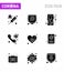 Coronavirus awareness icons. 9 Solid Glyph Black icon Corona Virus Flu Related such as call, doctor, health, consult, online
