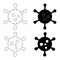 Coronavirus bacteria cell icon. Set of coronavirus bacteria in outline and in glyph style. Disease germ, pathogen organism,