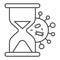 Coronavirus bacteria and hourglass thin line icon. Rapid spread of virus outline style pictogram on white background. No