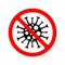Coronavirus bacterium with prohibition sign. Vector illustration.