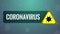 Coronavirus banner. Triangle warning sign. Virus icon. Green background