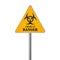 Coronavirus Biohazard Danger Road Sign. Covid-19 Warning 3D Render