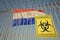 Coronavirus biohazard sign with flag of Paraguay as a background. Paraguayan Quarantine, conceptual 3D rendering