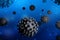 Coronavirus in the blood blue microscopic concept