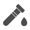 Coronavirus blood test solid icon. Test tube with drop symbol, glyph style pictogram on white background. Virus analysis