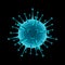 Coronavirus blue vector illustration on black background. Virus concept. Microscope virus close up.