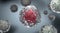 Coronavirus, cancer cell or embryonic stem cell. Medical research or pandemic prevention banner with microscopic disease