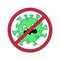 Coronavirus cartoon character vector illustration. Stop crossed out sign for corona virus
