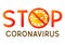 Coronavirus cartoon evil character with stop sign isolated on white background
