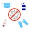 Coronavirus caution icon symbols. Precautions symbols for covid-19 outbreak.