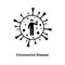 Coronavirus cell stick figure man attention prevention caution icon sign symbol vector stickman wearing mask avoid virus infection