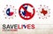 Coronavirus cell with US State Texas flag and map. Stop COVID-19 sign, slogan save lives stay home with flag of Texas