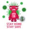 Coronavirus Character With Text Stay Home vector illustration.