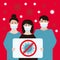 Coronavirus in China. Novel coronavirus 2019-nCoV. People in white medical face mask with a stop sign. Concept of