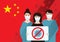 Coronavirus in China. Novel coronavirus 2019-nCoV. People in white medical face mask with a stop sign. Concept of coronavirus