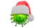 Coronavirus with Christmas hat, 3D rendering