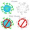 Coronavirus collection.  Forbidden SOLID 19, stop corona, 2019 - nCoV, no SARS icon set. Green yellow black Corona virus.  Pandemi