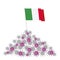 Coronavirus concept. Heap of viruses and Italy flag at the top. Victory over the disease.