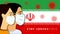 Coronavirus concept with men and women in medical mask on flag Iran