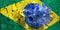 Coronavirus Covid 19 breaking Brazil flag wall. 3d illustration