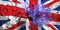Coronavirus Covid 19 breaking United Kingdom flag wall. 3d illustration