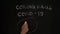 Coronavirus . Covid-19.A child`s hand draws a sad smiley face on a blackboard with chalk. Quarantine, distance learning