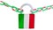 Coronavirus covid-19 covid-2019 padlock chain italy italian flag, market background - 3d rendering