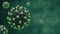 Coronavirus or Covid-19 Disease Cells Infection Dangerous On Microscope Look. Green Tone and Green Background