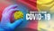 Coronavirus COVID-19 outbreak concept, health threatening virus, background waving national flag of Cameroon. Pandemic